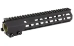 Geissele 10.5 SMR MK16 MLOK black handguard, angled view with top rail and side slots