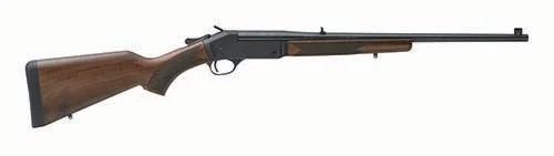 Henry Singleshot Rifle, full right-side view with brown wood stock and black barrel