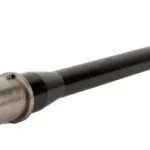 Ballistic BBL 223Wylde 16" PRM BLK, angled view of black barrel with silver chamber end