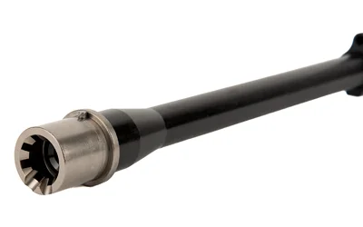 primary-17466 Ballistic BBL 223Wylde 16" PRM BLK, angled view of black barrel with silver chamber end