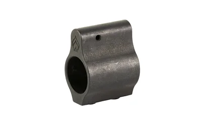 BALLISTIC .625-inch LO-PRO GAS BLOCK, dark gray angled view with round bore and pin hole