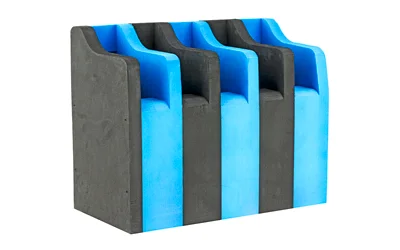 primary-17511 GPS 5 PISTOL CRADLE HOLDER black and blue rack in front three-quarter view with five slots