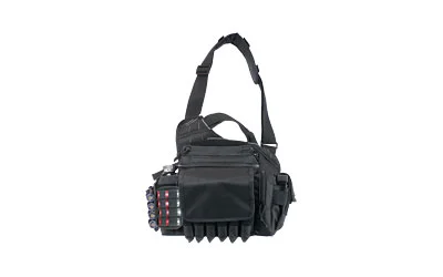 primary-17522 GPS RAPID DEPLOY SLING PACK black front view with shoulder strap, top handle, and exterior pockets