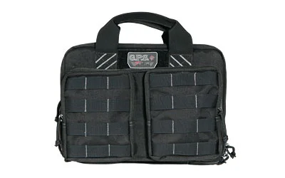 GPS TAC Quad Range Bag Black, front view with carry handle, dual zip pockets and webbing