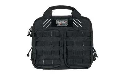 GPS TAC Double Range Bag Black, front view with carry handle, zip pockets and webbing