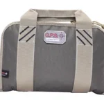 GPS Double Pistol Case, front view in green and khaki with carry handles and zip closure