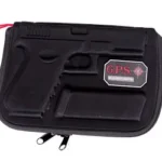GPS Molded Case for Glock, black front view with molded pistol design, logo patch and zipper