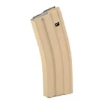 Ammunition Storage Components MAG ASC AR223 tan curved magazine, angled side view