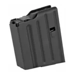 Ammunition Storage Components ASC AR308, black angled side view with ribbed metal body