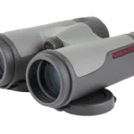 WINCHESTER SUPREME 8X42MM BINOCULAR gray binocular, angled front view with twin objective lenses