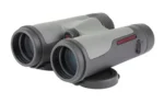 WINCHESTER SUPREME 8X42MM BINOCULAR gray binocular, angled front view with twin objective lenses