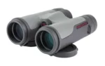WINCHESTER SUPREME 10X42MM BINOCULAR gray binocular, angled front view with twin objective lenses