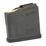 Magpul PMAG 5 AC L AICS Magnum black magazine in angled side view with tan follower