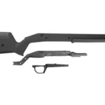 MAGPUL HUNTR RUG AMERICAN SA STK BLK black stock, side view with separate mounting components