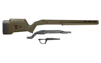 primary-17697 MAGPUL Hunter Ruger American SA Stock ODG, right-side view with separate trigger components