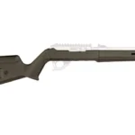 MAGPUL Hunter X-22 stock 10/22 TD ODG, side view with white receiver section and vented fore-end