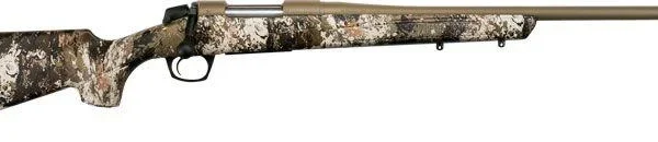CVA Cascade, side view with camouflage stock, dark barrel and visible bolt handle