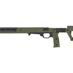 MAGPUL PRO 700L olive drab chassis, left-side view with adjustable stock and slotted fore-end