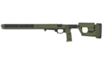 MAGPUL PRO 700L olive drab chassis, left-side view with adjustable stock and slotted fore-end