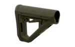 MAGPUL DT CARB STK olive drab stock, right-side view with triangular frame and adjustment lever