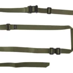 MAGPUL MS1 LITE SLING, ranger green, laid flat with adjustment buckles and looped ends