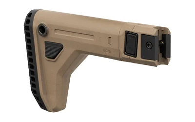 primary-17906 Magpul Universal Carbine Stock FDE, right-side view with black buttpad and adjustment hardware