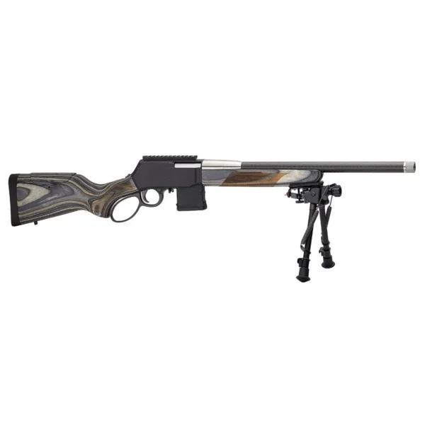 Henry H23 SPD Predator Rifle, right-side view with grey laminate stock, scope rail and bipod