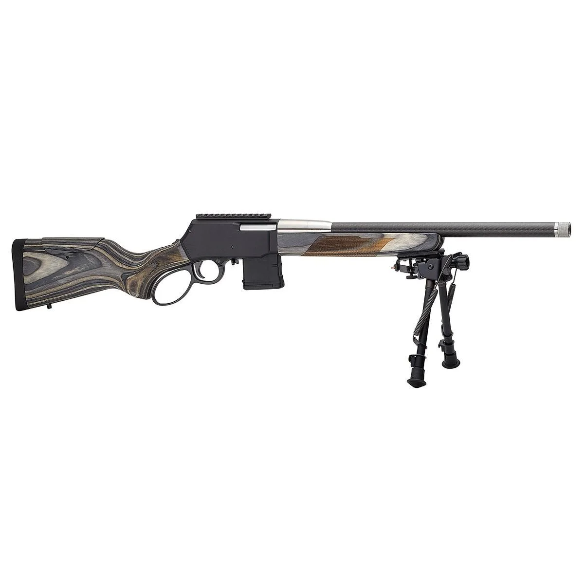 primary-1794 Henry H23 SPD Predator Rifle, right-side view with grey laminate stock, scope rail and bipod