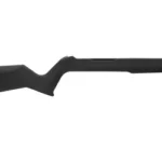 Magpul MOE X-22 Stock, black rifle stock in right-side view with raised comb and fore-end