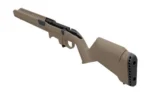 MAGPUL HUNTR LTE RUG AMCN SA STK FDE, tan stock in angled side view with black buttpad