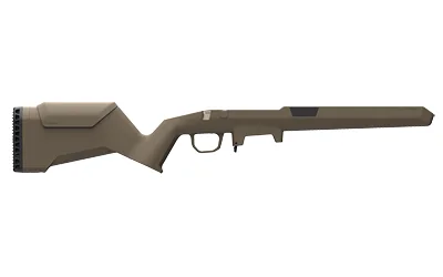 MAGPUL HUNTR LT SAVAGE AXIS SA FDE right-side view of tan stock with raised cheekpiece