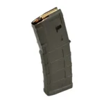 MAGPUL PMAG M3, angled front view in olive drab green with cartridges visible at top