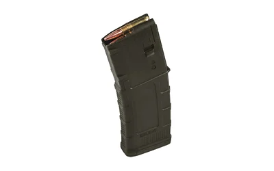 primary-17999 Magpul PMAG M3 olive drab magazine, angled front view with cartridge visible at top