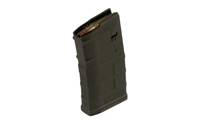 primary-18001 MAGPUL PMAG M3 olive drab magazine, angled side view with cartridge visible