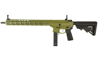 Noveske Gen4 N9 9mm 16in MLOK 32R Green, green and black firearm in full side view