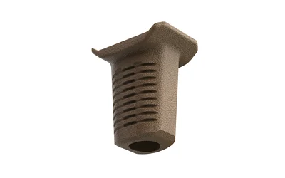 primary-18062 MAGPUL INDEX STOP M-LOK MOD COY BRN brown angled side view with ribbed face and flared top