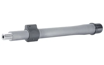 Noveske SPR Barrel matte gray side view with gas block and black barrel extension