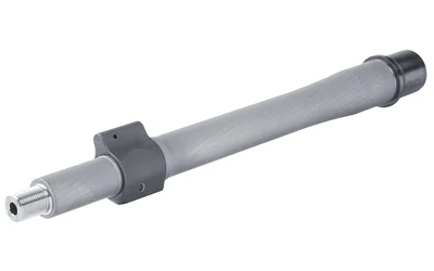 primary-18084 Noveske Recon Barrel matte gray angled side view with gas block and black barrel extension