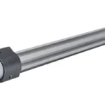 Noveske SPR Barrel silver angled side view with longitudinal fluting, gas block and black extension