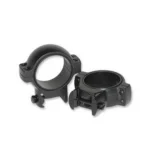 Burris Signature High 30mm Zee Rings, matte black pair in angled views with mounting hardware