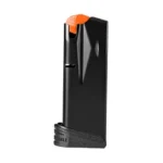 FN America Reflex magazine, angled front view with black body and orange follower
