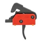 Patriot Ordnance Factory POF Drop In Trigger, red and black side view with curved trigger