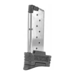 FN America MAG FN 503 black and silver magazine, angled side view with witness holes and textured base