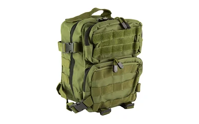 primary-18216 NCSTAR VISM Every Day Pack, green front view with carry handle, buckles and zippered pockets
