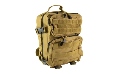 primary-18217 NCSTAR VISM EVERY DAY PACK TAN tan backpack, front view with multiple zip pockets and webbing