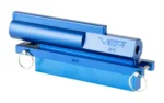 NCSTAR AR10 UPPER RECEIVER BLOCK blue metal block with pins, angled side view