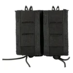 High Speed Gear HSGI Duty Double Pistol TACO, black front view with twin pouches and shock cords