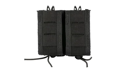 primary-18227 High Speed Gear HSGI Duty Double Pistol TACO, black front view with twin pouches and shock cords