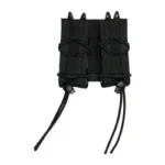 High Speed Gear HSGI DOUBLE PISTOL TACO MOLLE BLK, front view of two black pouches with pull cords