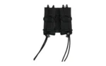 High Speed Gear HSGI DOUBLE PISTOL TACO MOLLE BLK, front view of two black pouches with pull cords